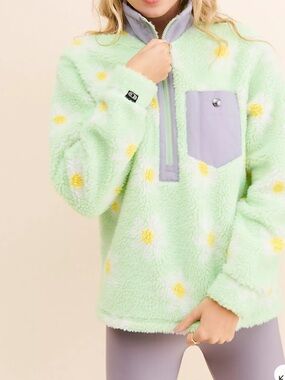 Airblaster Sherpa Half Zip Mint Big Daisy Size Small